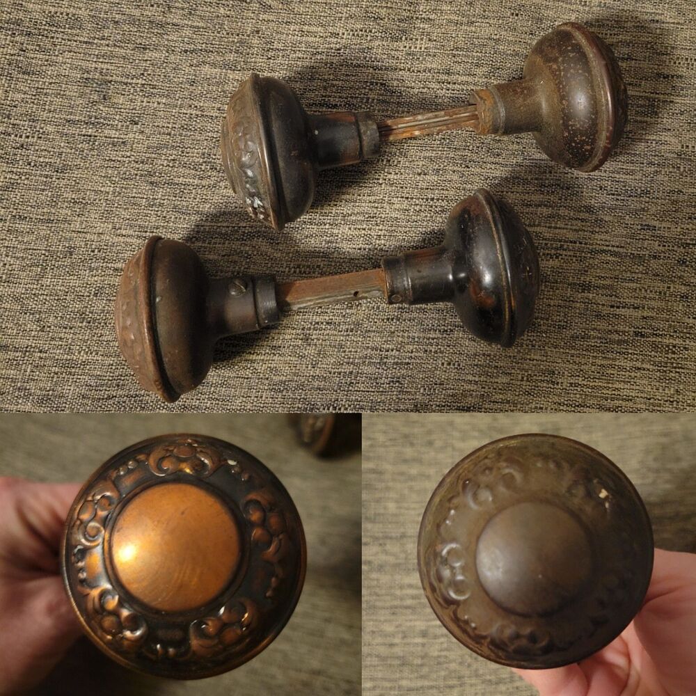 Lot Of 4 (Two Sets) Of Antique Victorian? Design Doorknobs Copper?